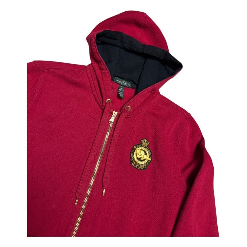 LAUREN RALPH LAUREN Designer Casual Full Zip Red Hoodie Sweatshirt Mens Large - Picture 2 of 7